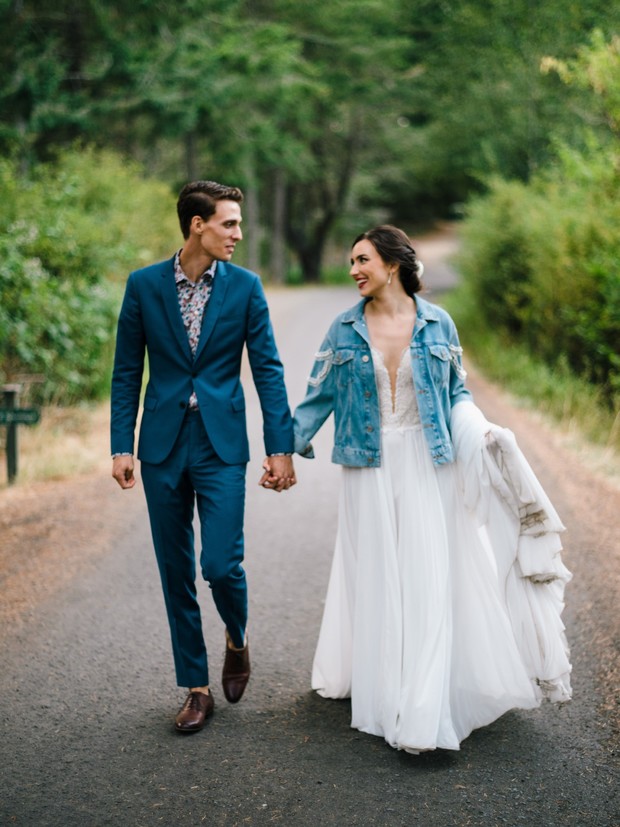 here comes the bride and groom