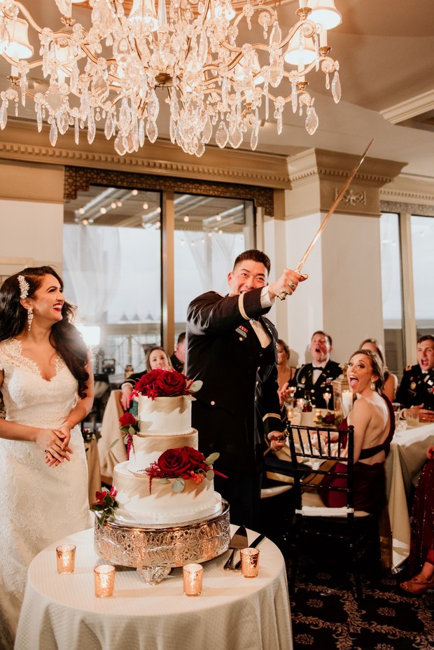 cake cutting with a sword