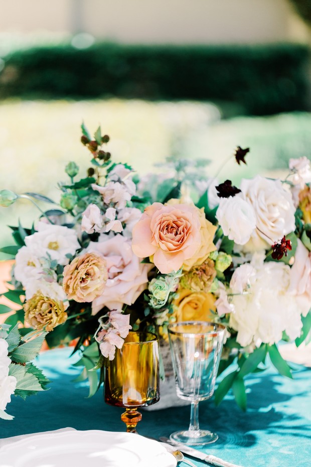 gold and green wedding centerpiece