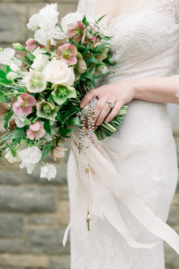 sweet wedding bouquet and borrowed rosary