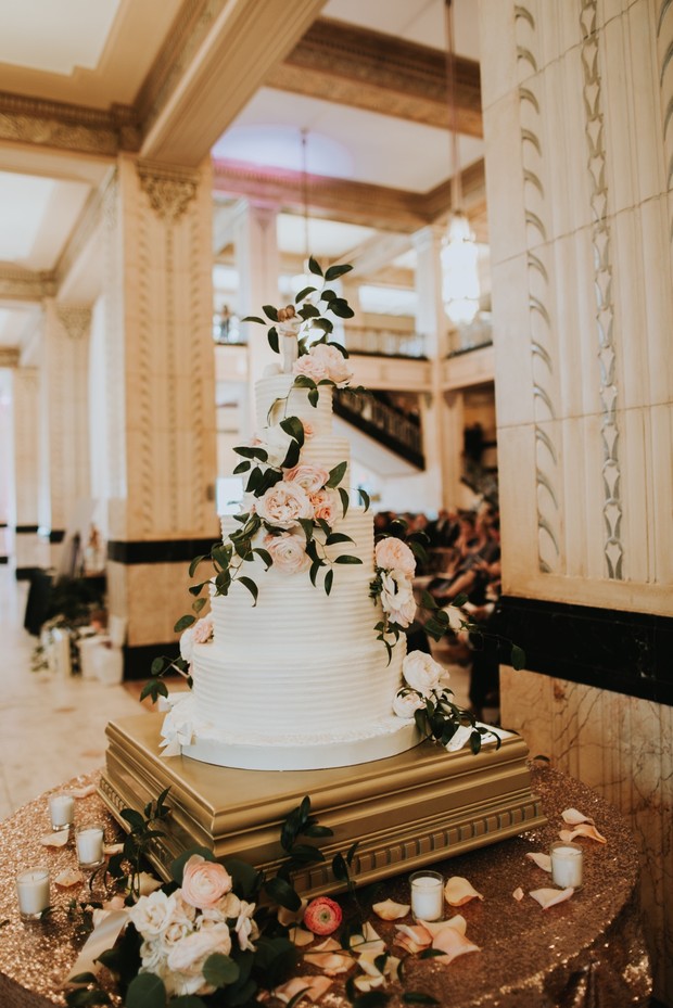 flower accented wedding cake