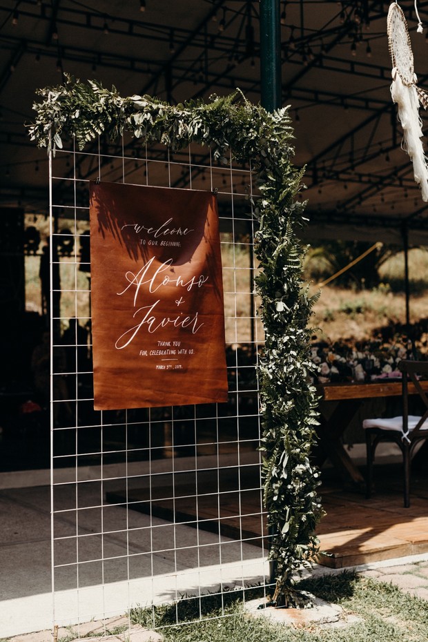 leather wedding sign