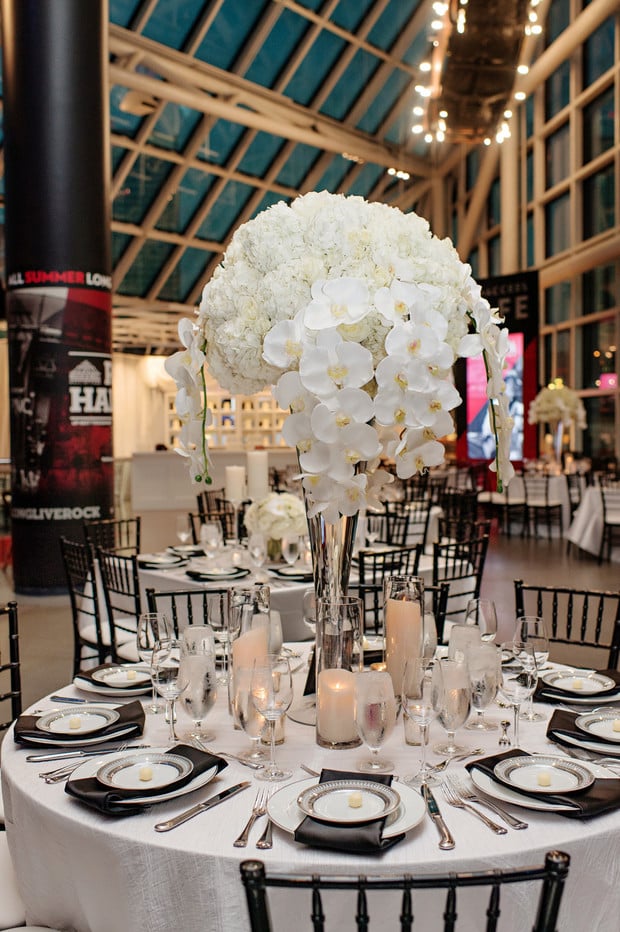 black and white wedding reception