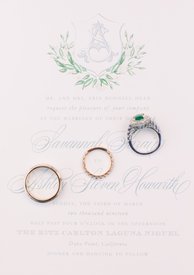 wedding rings and invitation