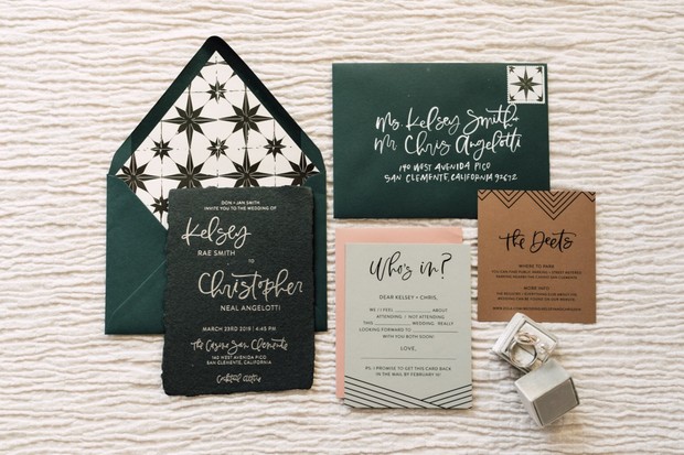 mid-century modern wedding invitation suite