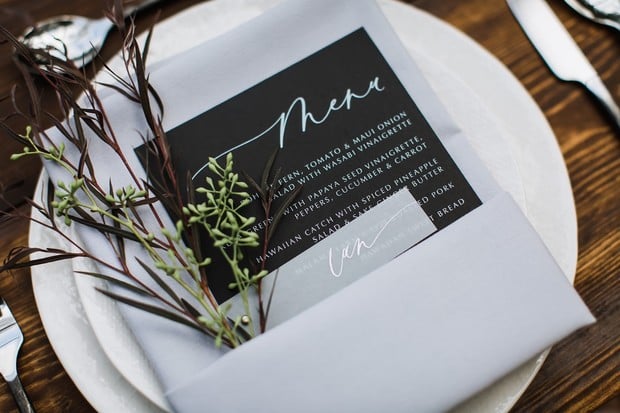 wedding menu and place setting