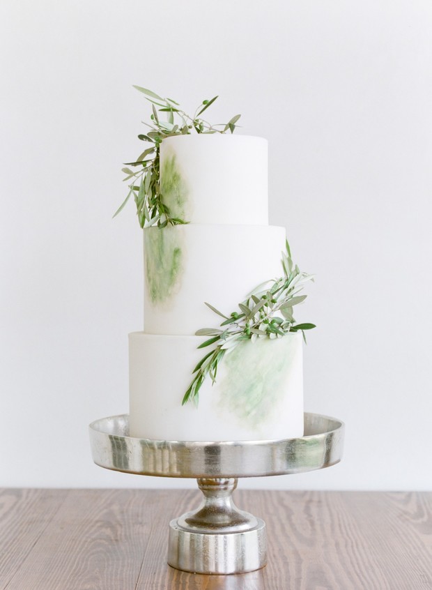 olive branch decorated wedding cake