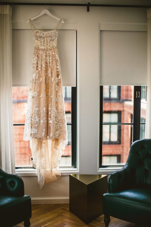 gorgeous nude wedding dress with lace appliques