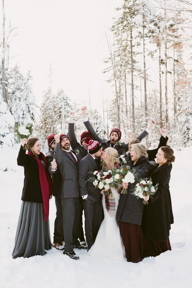 Snowy winter wedding at Lake Placid New York