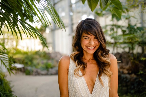 happy bride at her greenhouse wedding