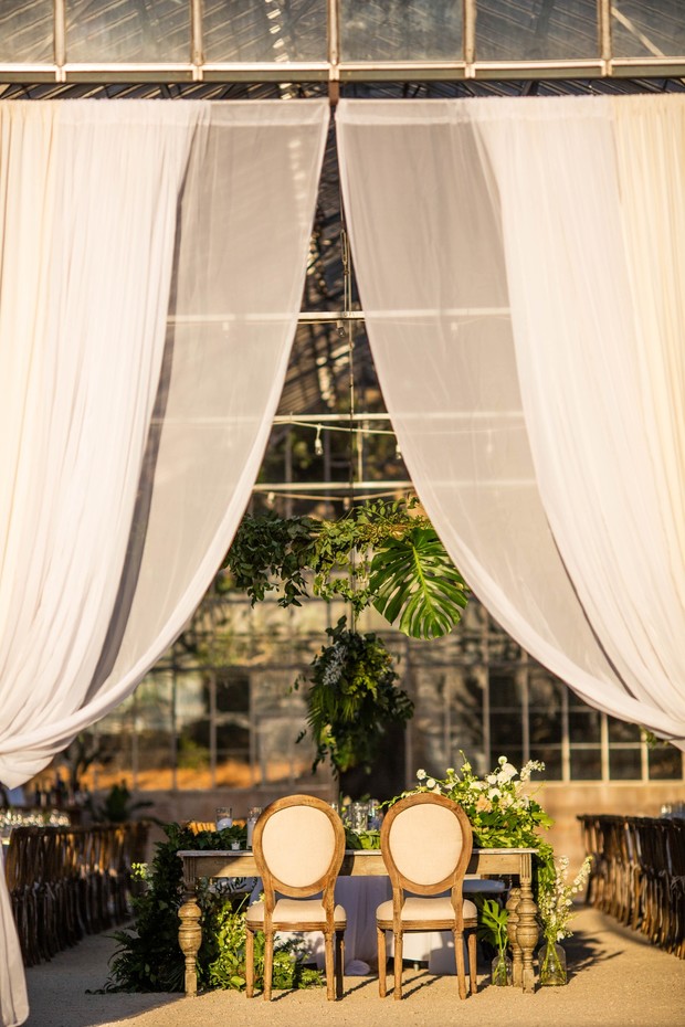 sweet and elegant greenhouse wedding reception