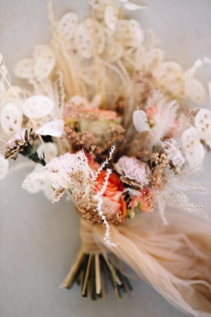 blush and dried floral bridal bouquet