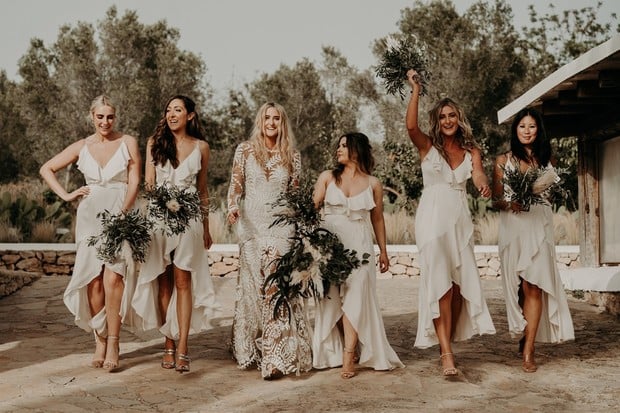 bridesmaids in white