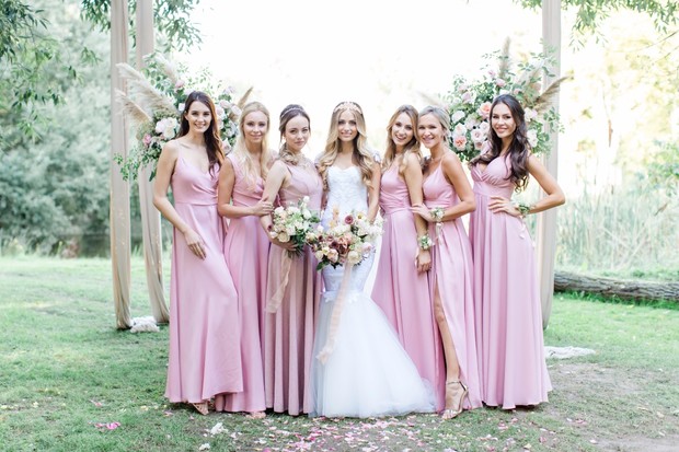 bridesmaids in pink dresses