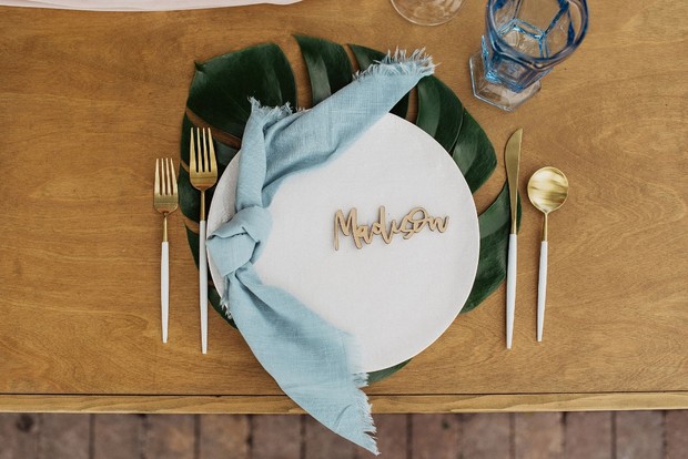 tropical wedding place setting