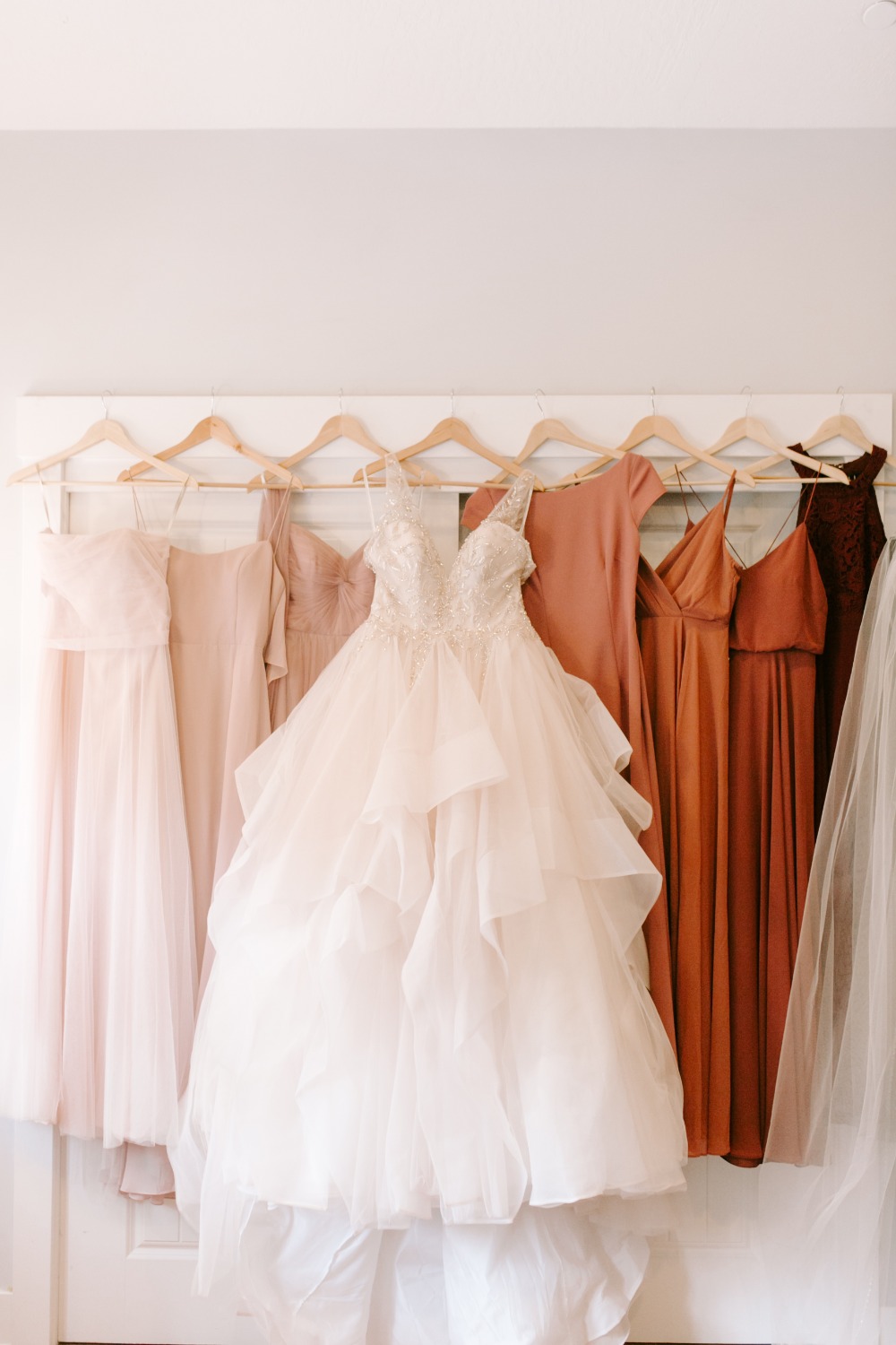 bridesmaid and wedding dress photography idea