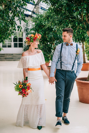 bride and groom boho looks