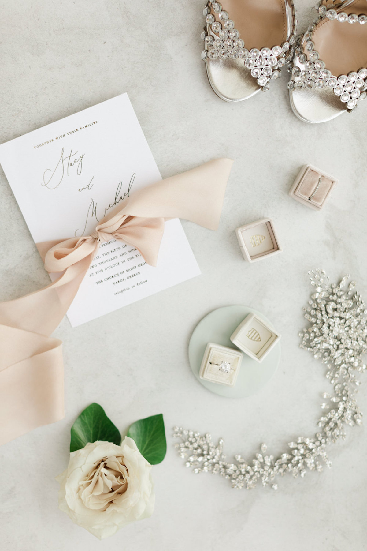 wedding invitation flat lay