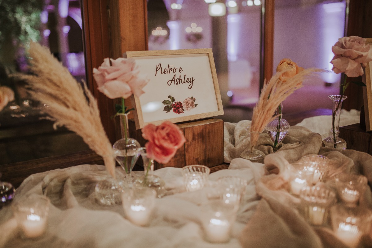 wedding sign surrounded by candles