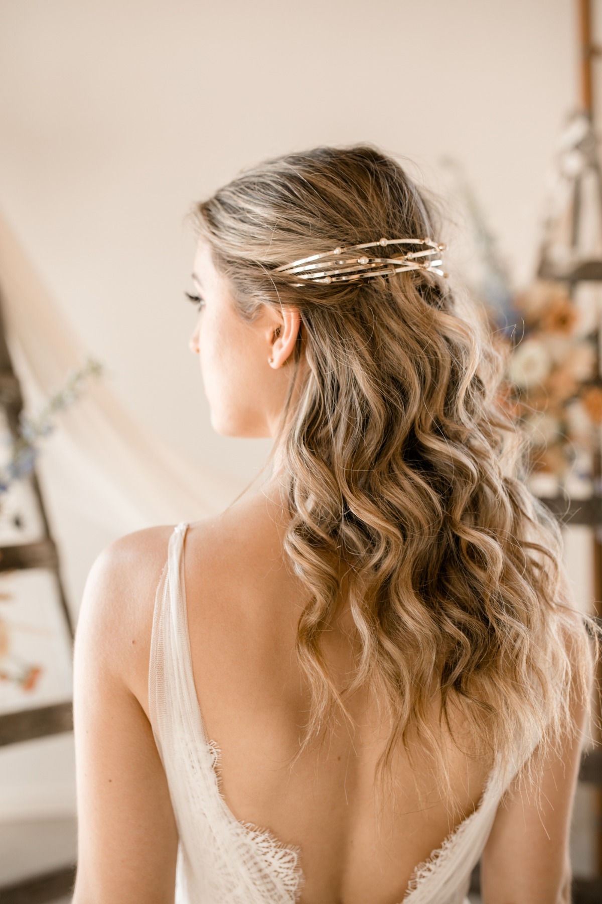 gold wedding hair piece from  Untamed Petals