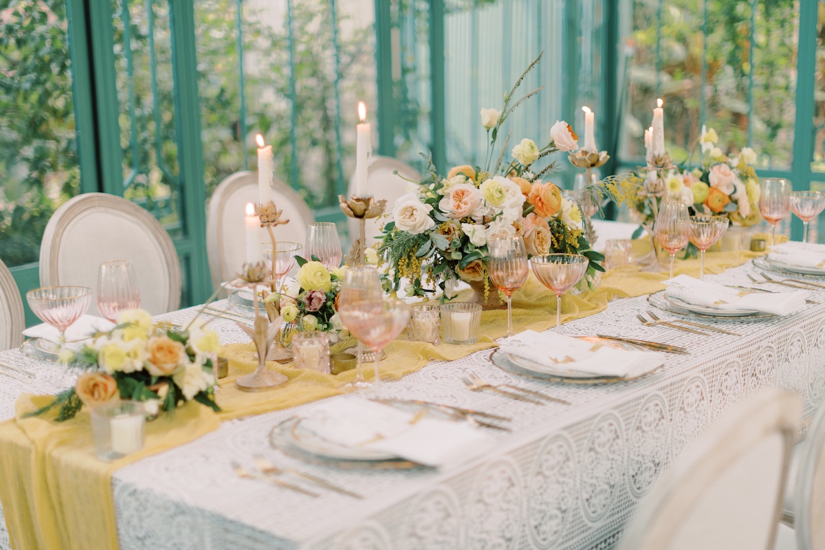 peach, yellow and green table decor