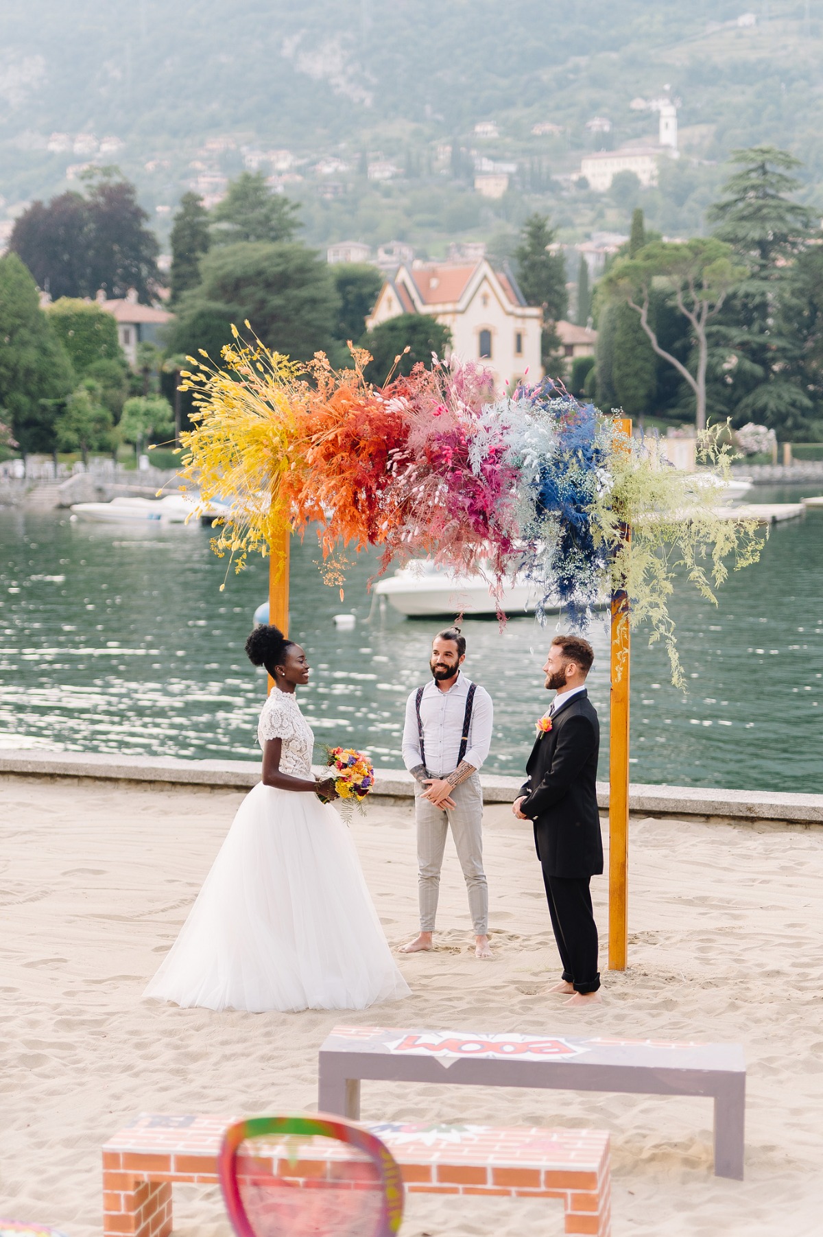 bright wedding bouquet with Marvel inspired wedding bouquet