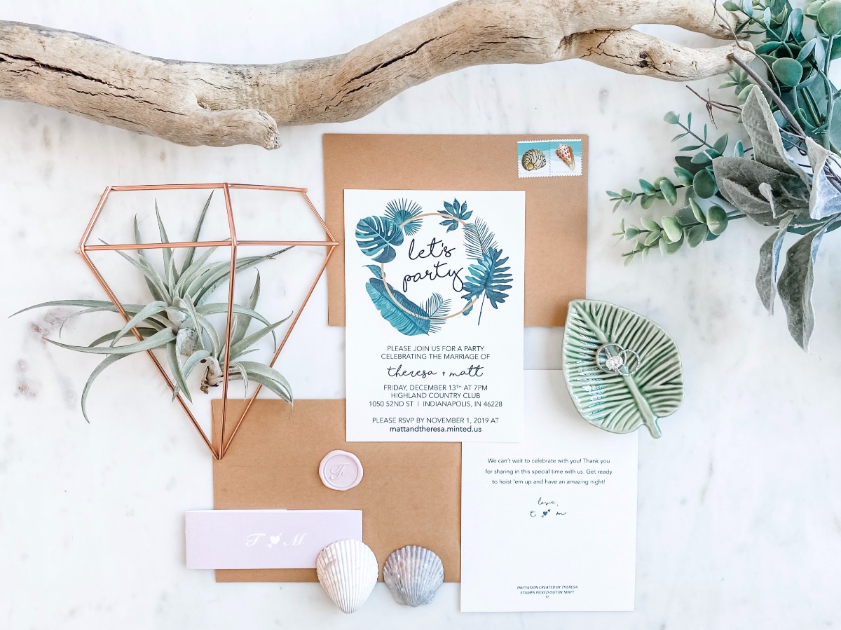 flat lay wedding invite styling