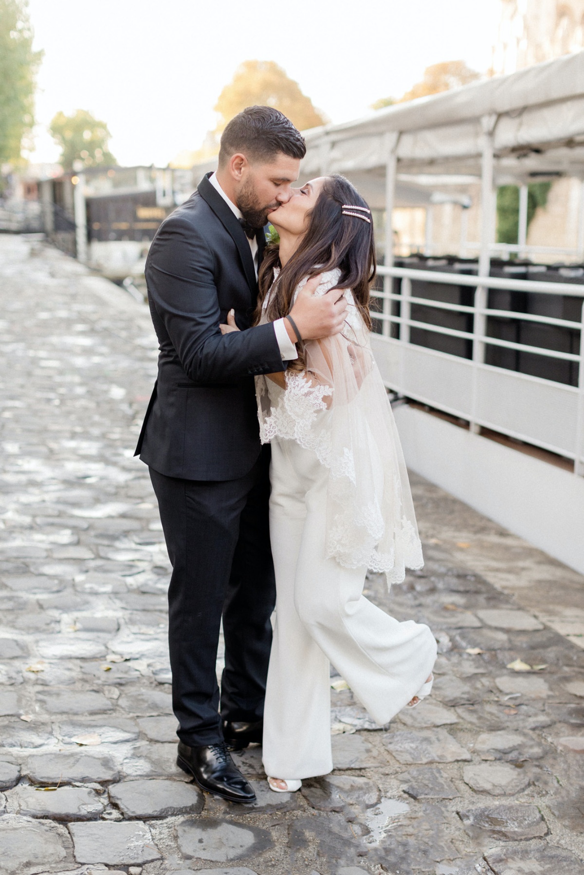 Romantic Wedding in Paris Crossing the River Seine