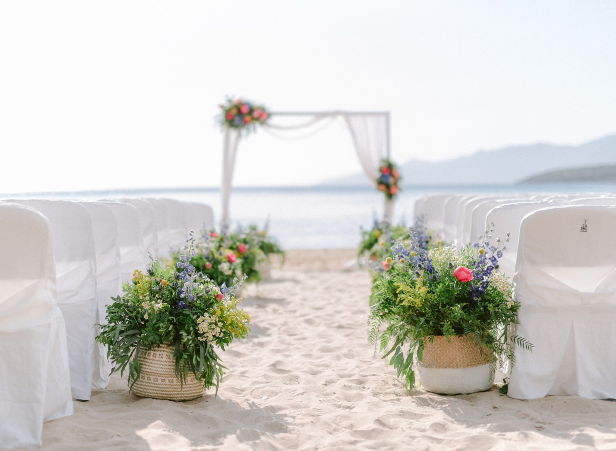 A Coastal Greek Wedding With A Boho Vibe In Pink And Blue