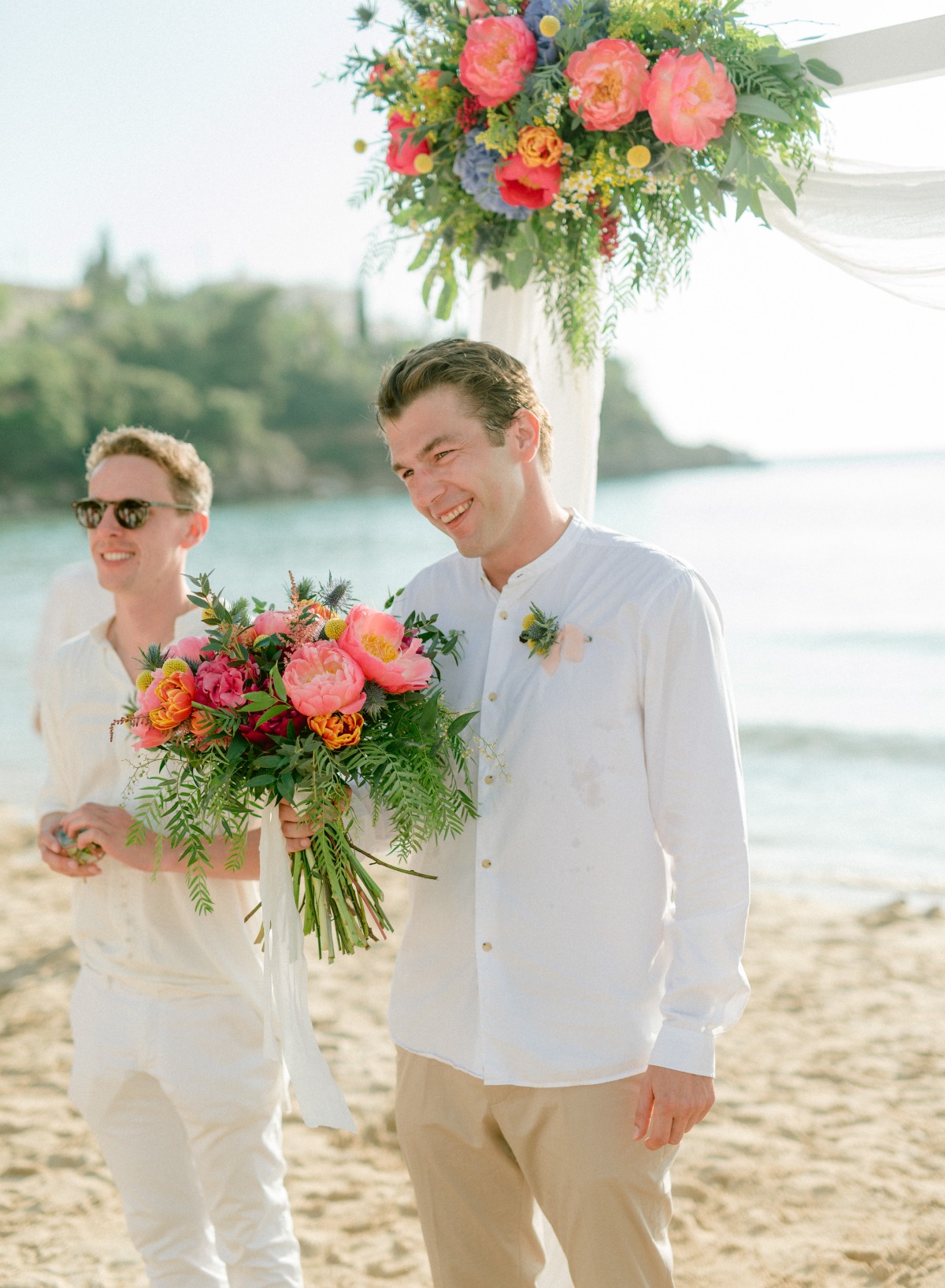 A Coastal Greek Wedding With A Boho Vibe In Pink And Blue