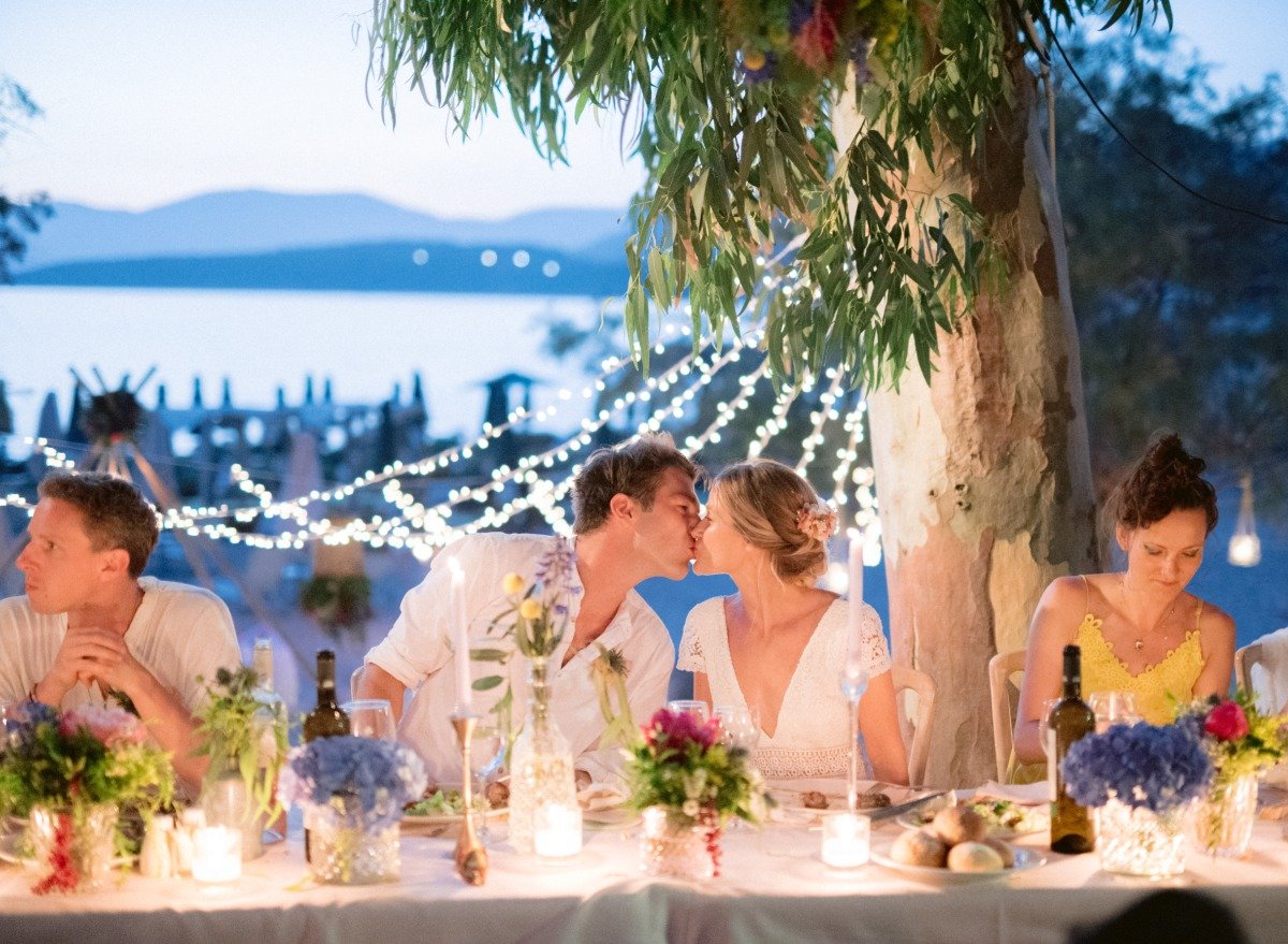 A Coastal Greek Wedding With A Boho Vibe In Pink And Blue