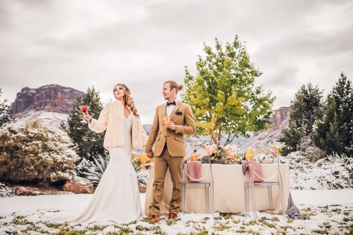 Snowy Desert Styled Shoot Turned Real Micro-Wedding