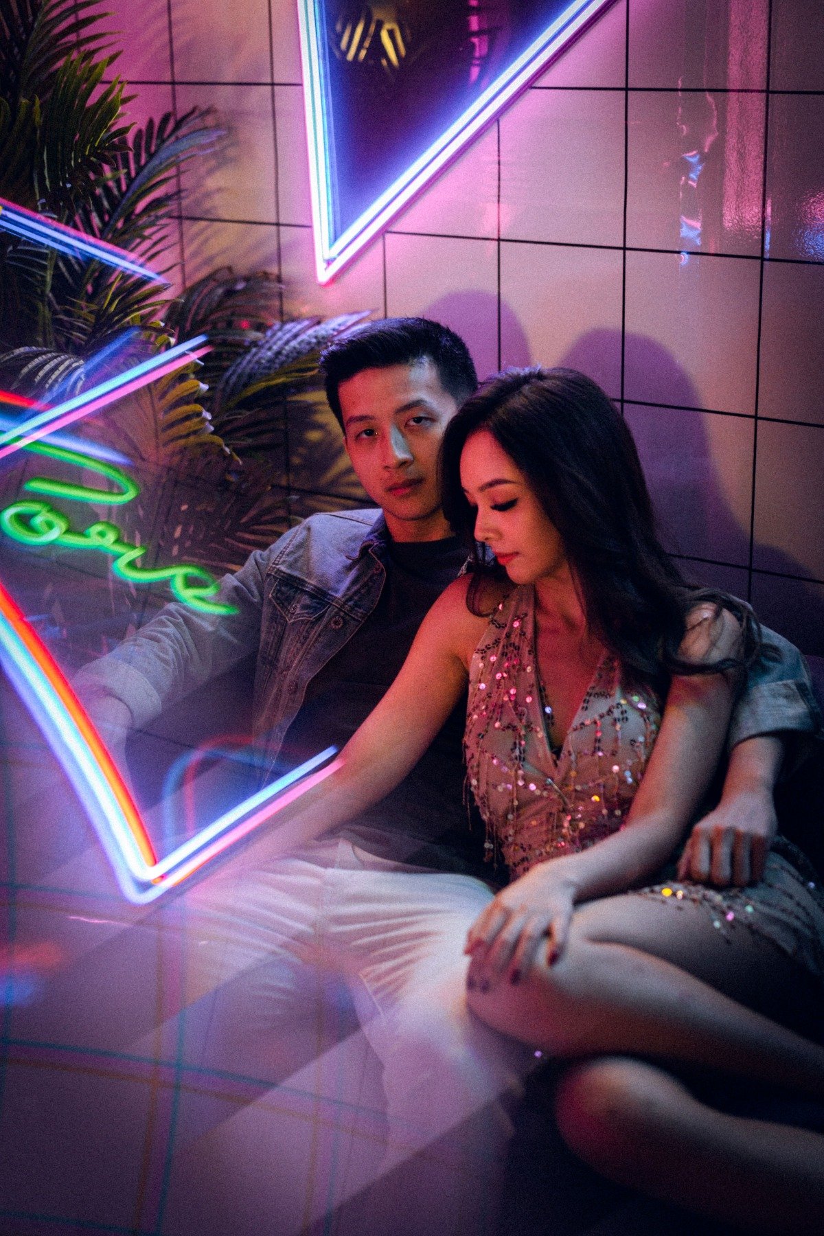 Disco Themed Engagement Shoot At A Neon Arcade