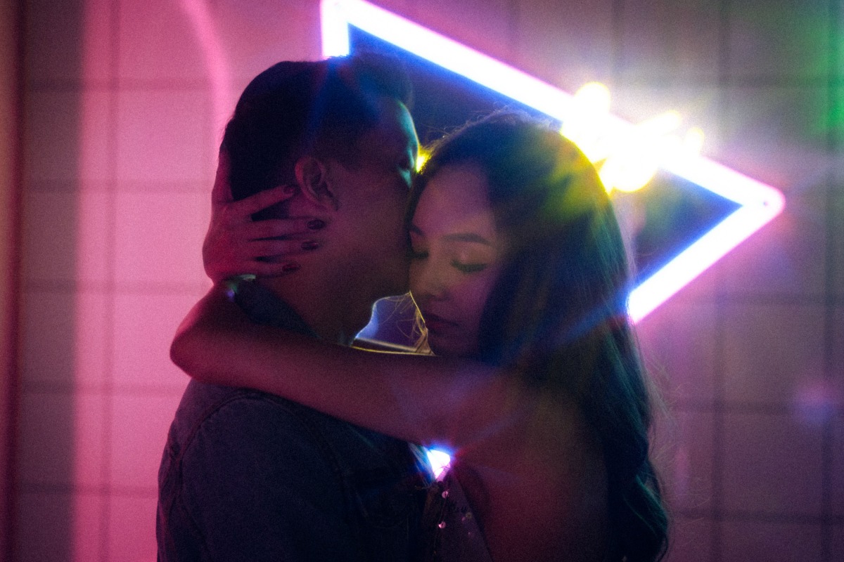 Disco Themed Engagement Shoot At A Neon Arcade