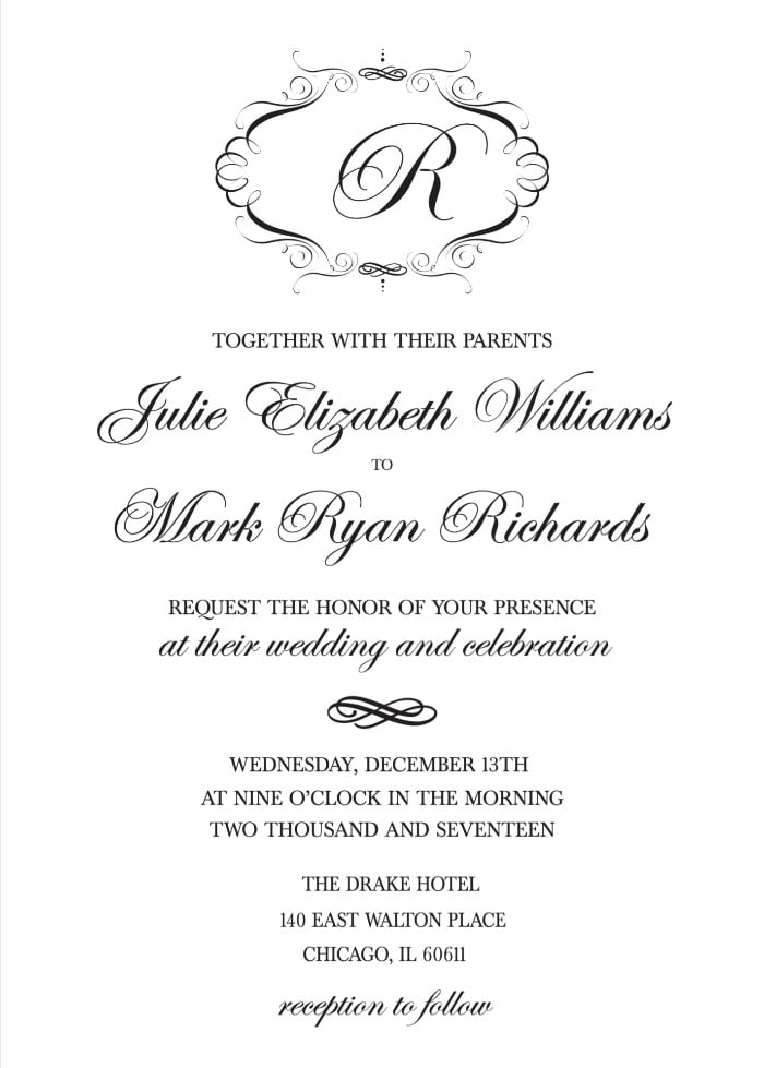 Elegant Monogram Free Printable Wedding Invitations