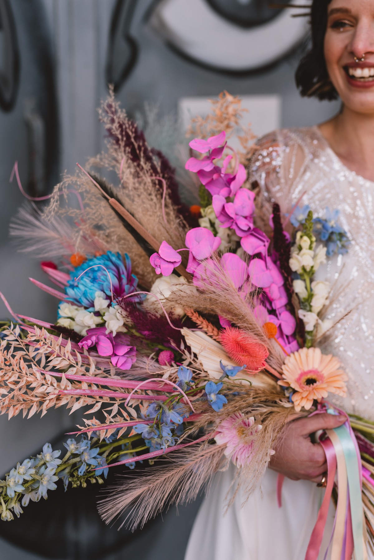 Close-up of colorful bridal bouquet