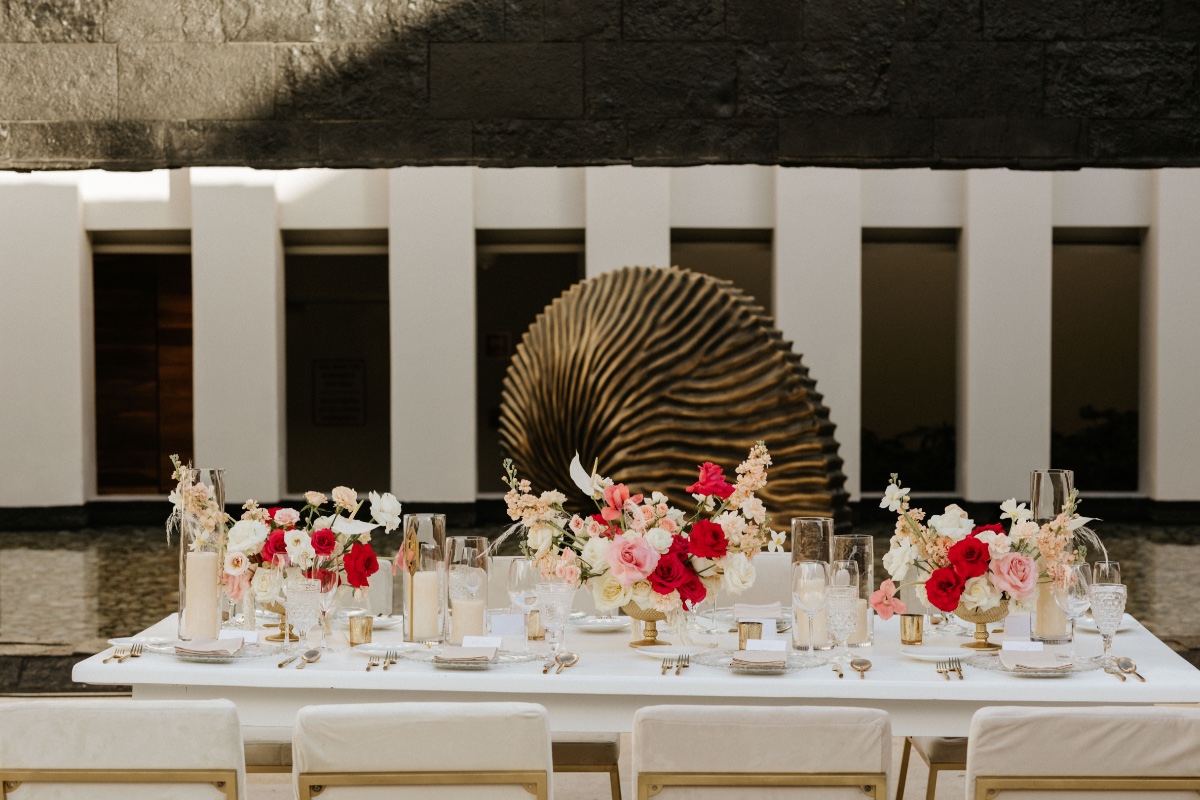 Portrait view of table settings for reception