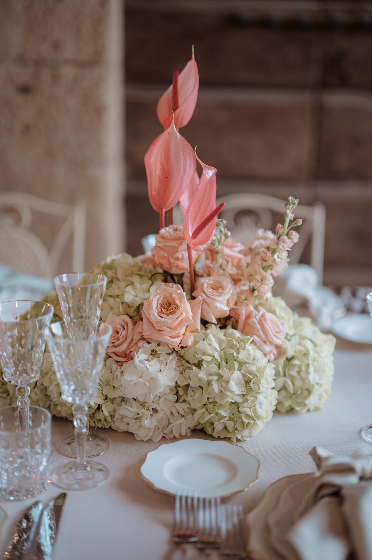 Reception centerpiece with pink flowers