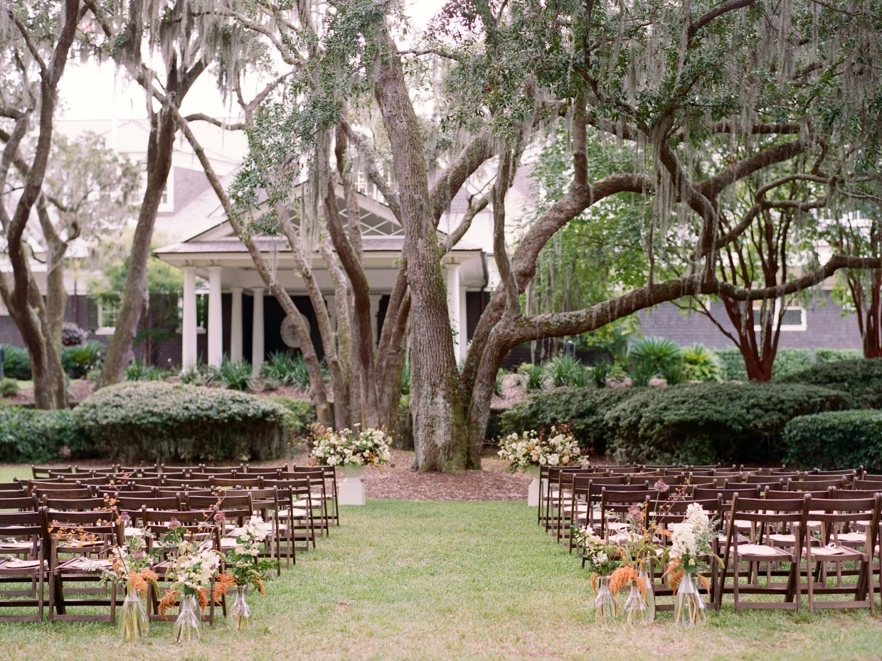 Wedding ceremony location under large tree