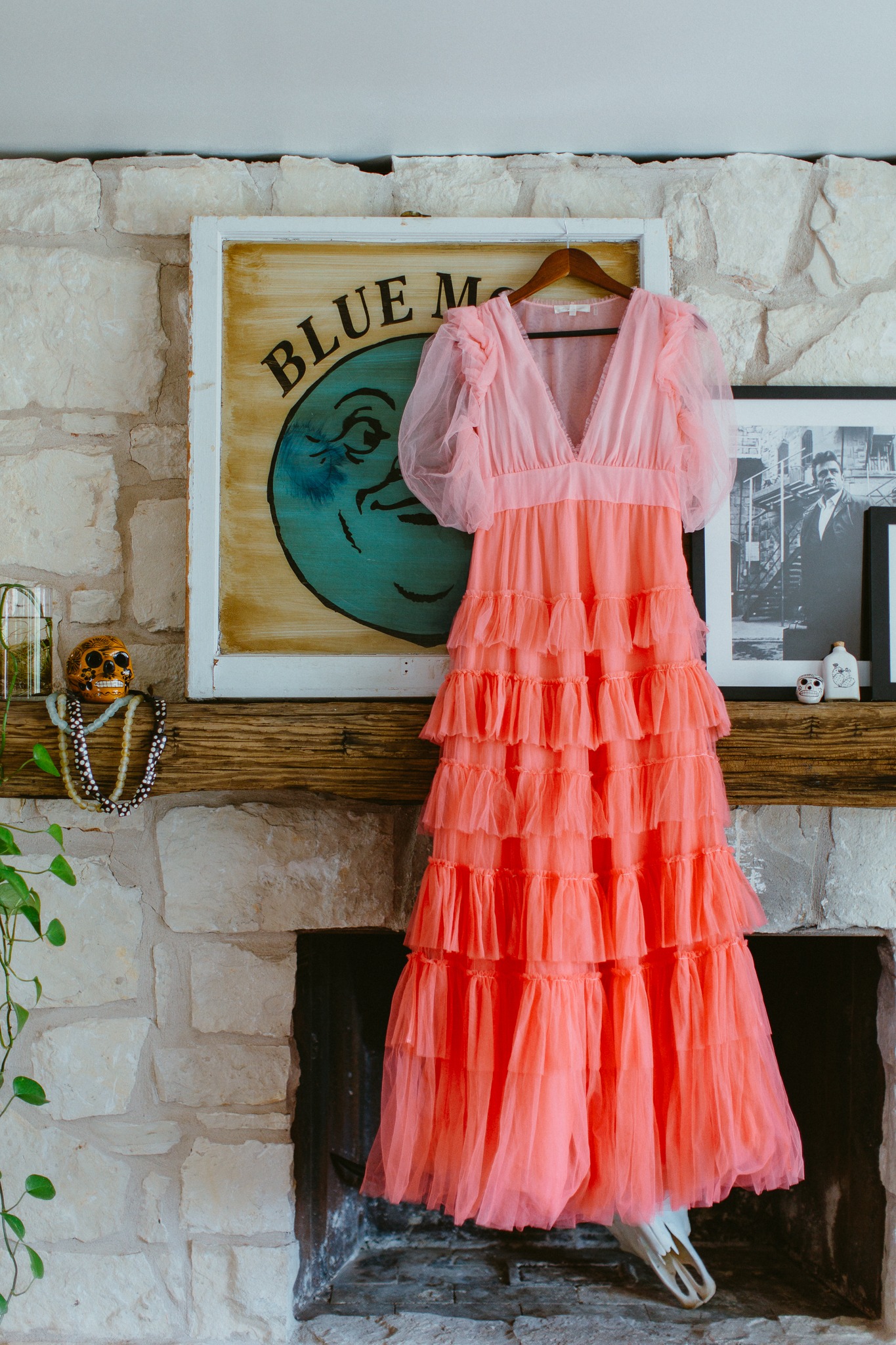 pink tiered ruffled wedding dress