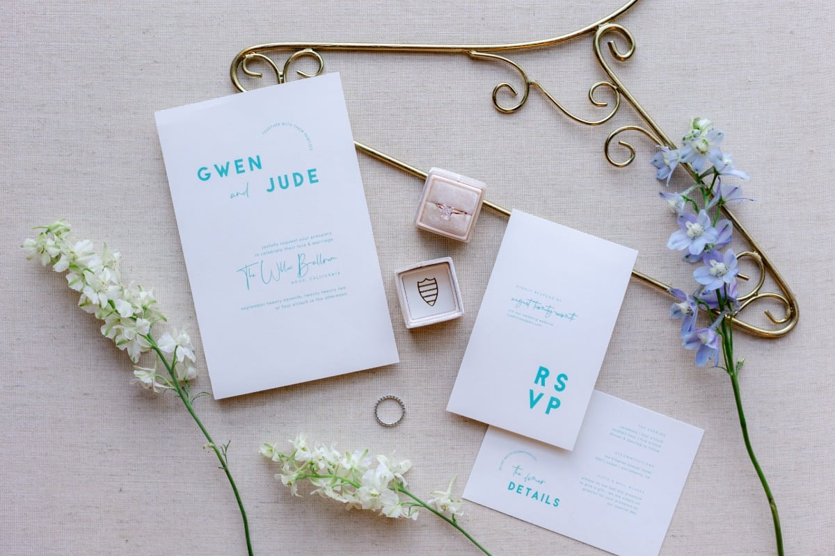 Bright blue wedding invitations