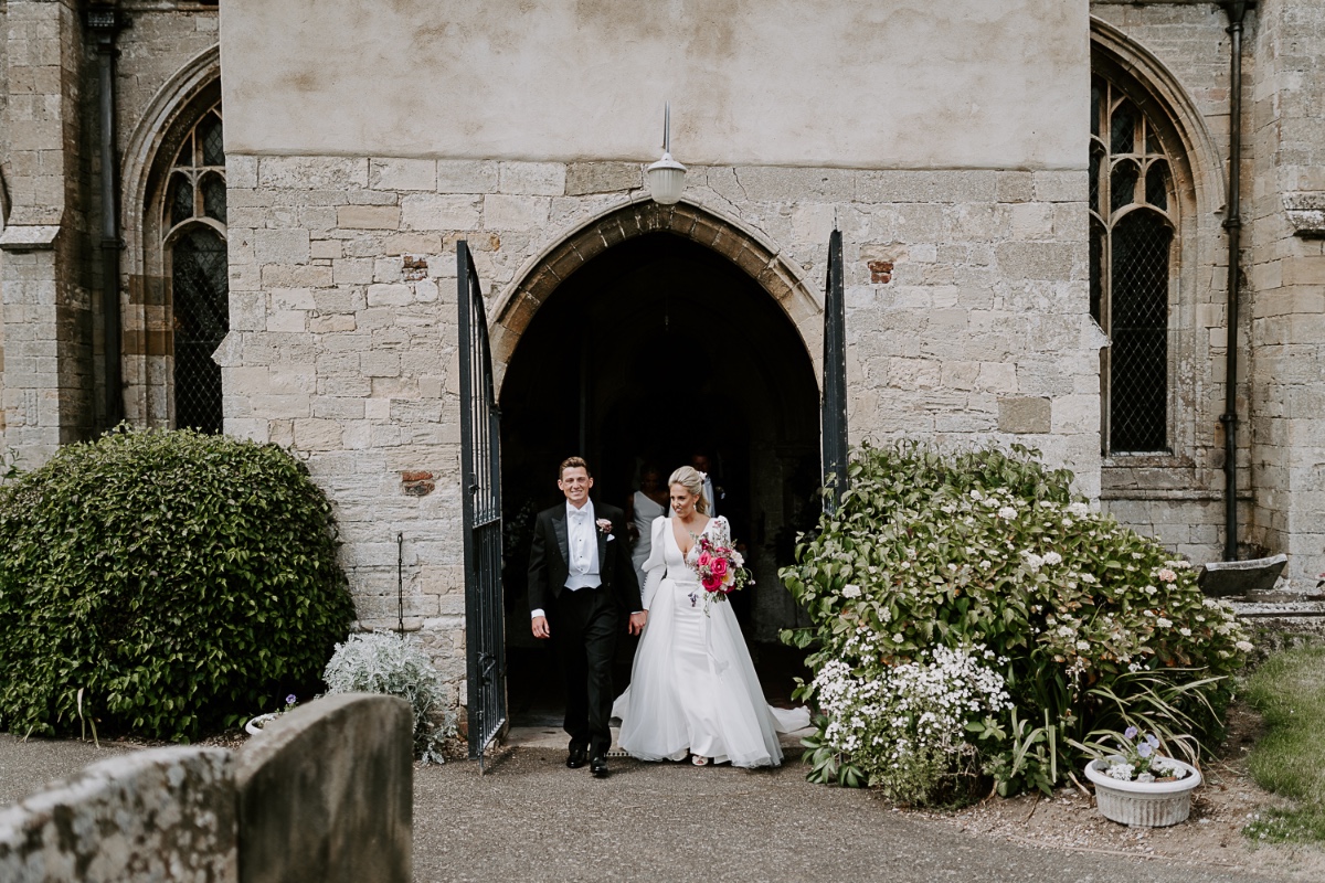 bride and groom exit church wedding