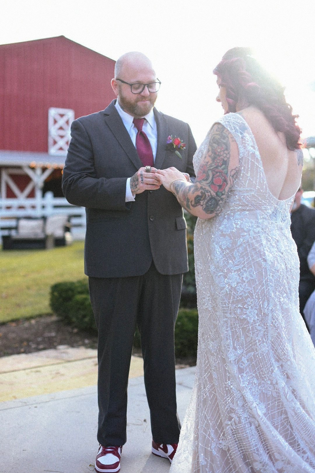 maroon and black wedding suit