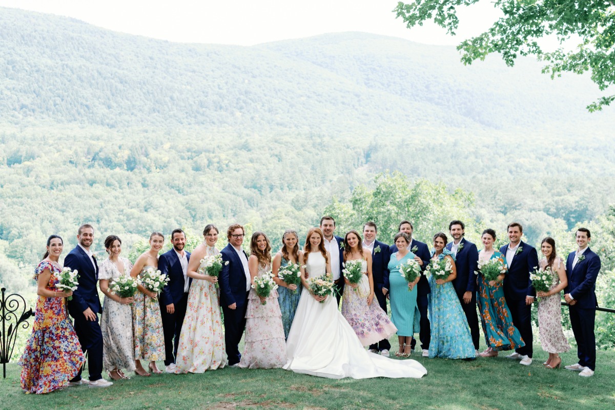 Floral and navy blue bridal party