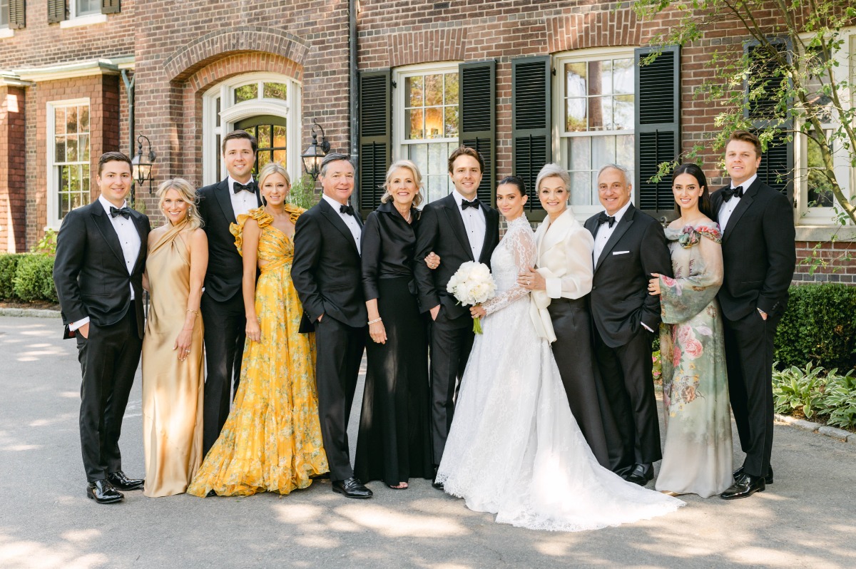 Black tie wedding guests