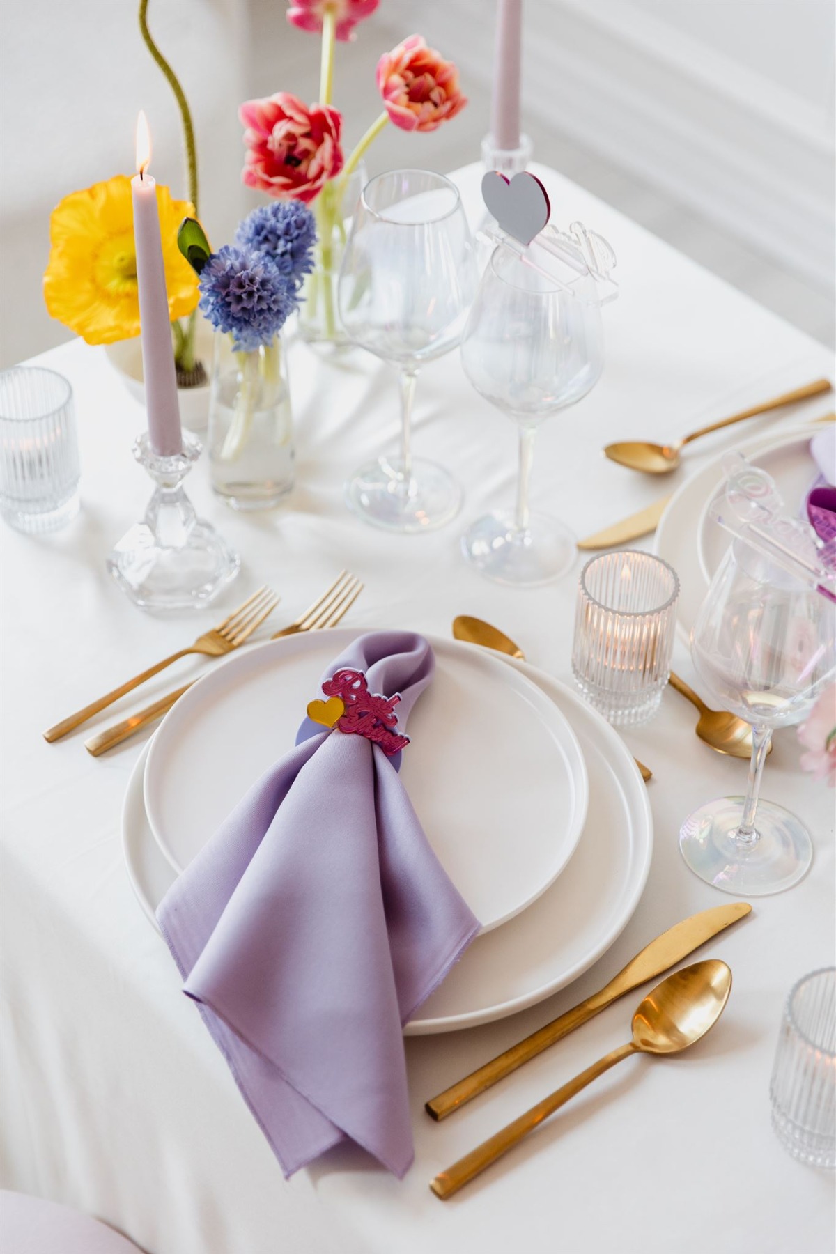 Lavender napkins with custom napkin rings 