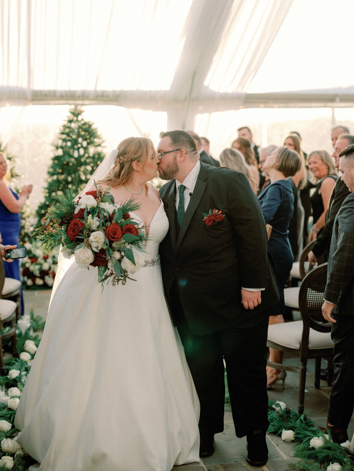 red green and white bouquet