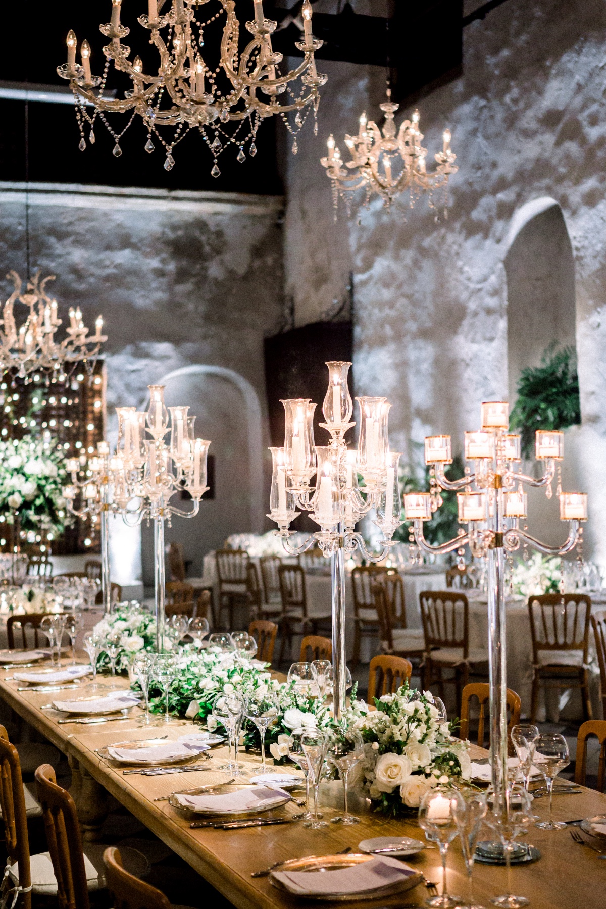 tall clear candelabras