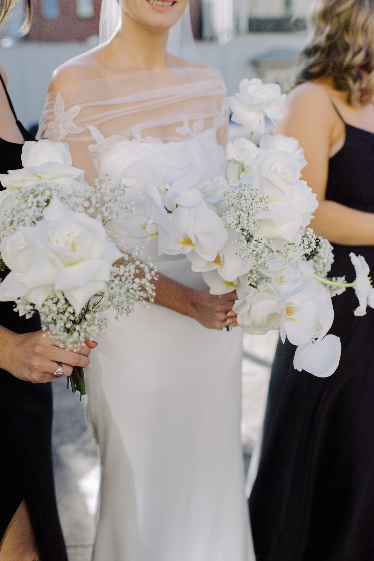 baby's breath and orchid bouquet