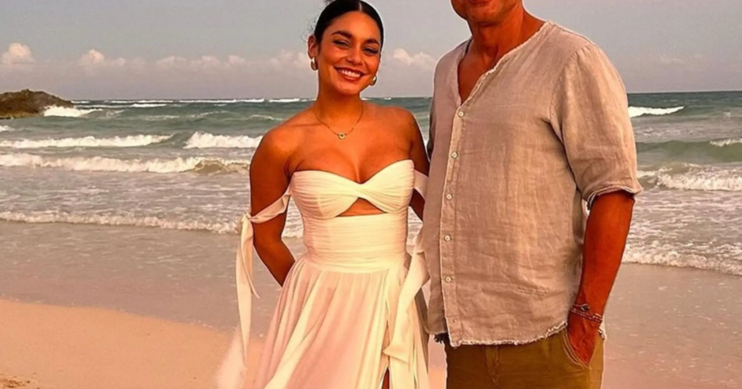 See Vanessa Hudgens' Beachy Bridal Dress for Wedding Welcome